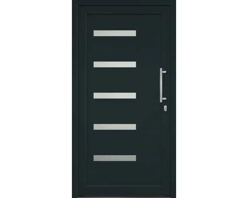 Vchodové dvere s vodorovnými sklenenými vložkami a držadlom