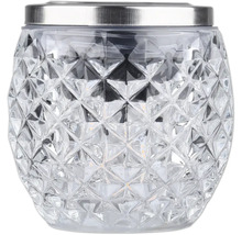 Dekoratívna solárna lampa s fasetovaným sklom a kovovým rámom