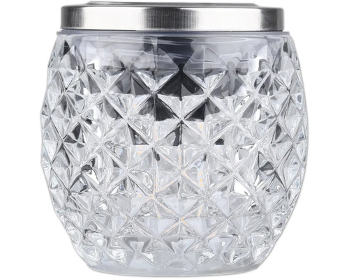 Dekoratívna solárna lampa s fasetovaným sklom a kovovým rámom