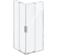 Rohová sprcha s čírymi sklenenými stenami a držadlami