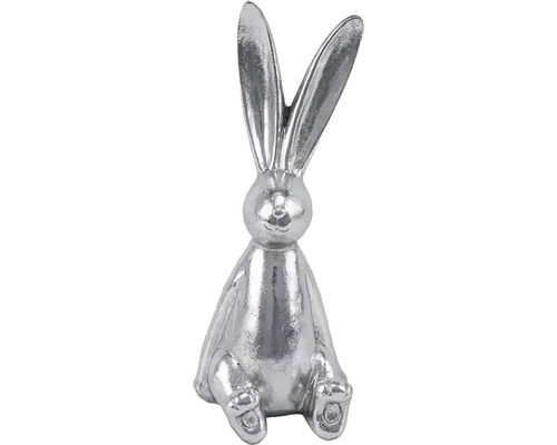 Dekoračná figúrka zajaca z kovu v striebornom prevedení