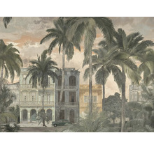 Vliesová fototapeta s motívom tropických paliem pred historickými budovami a veteránom v štýle Havany.