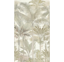 Tapeta s tropickým motívom džungle, zobrazujúca rôzne palmy a exotické rastliny v detailnom grafickom štýle.