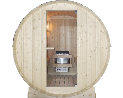 Sudová sauna so sklenenými dverami a pecou