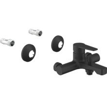 Čierna vaňová batéria s S-prípojkami a rozetami