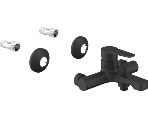 Čierna vaňová batéria s S-prípojkami a rozetami