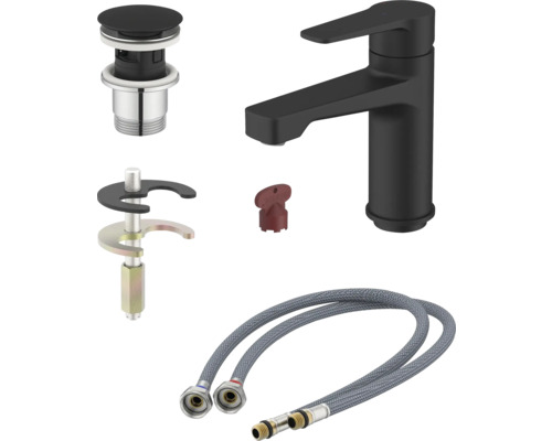 Batéria, odtoková súprava, montážny nástroj a flexibilné pripojovacie hadice pre umývadlo