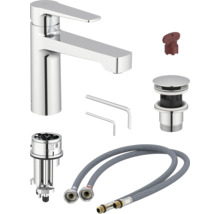 Umývadlová batéria s montážnym príslušenstvom a pripojovacími hadicami