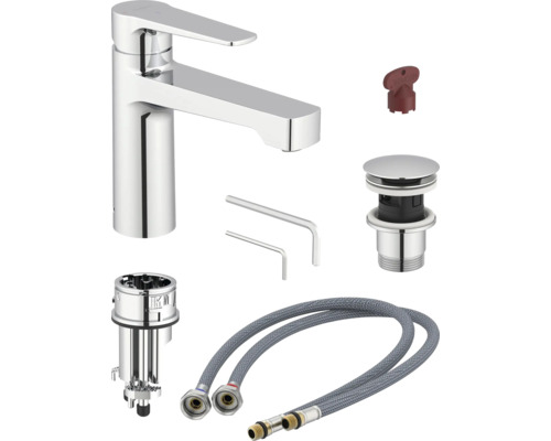 Umývadlová batéria s montážnym príslušenstvom a pripojovacími hadicami