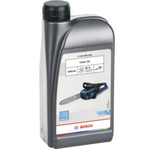 Fľaša reťazového oleja Bosch, 1000 ml, s informáciou o 90 percentách rastlinných zložiek.