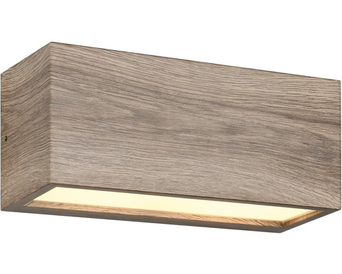 Nástenné LED svietidlo vo farbe dreva v tvare kvádra