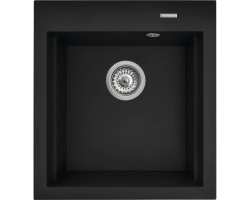 Čierny drez so sitkom a logom Pyramis