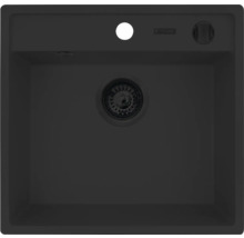 Čierny kompozitný kuchynský drez s odtokovou armatúrou