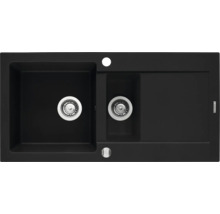 Čierny drez s dvoma komorami a odkvapkávacou plochou