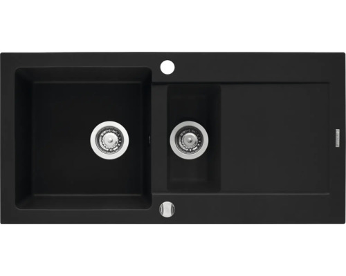 Čierny drez s dvoma komorami a odkvapkávacou plochou