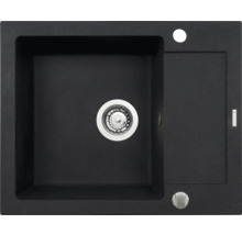 Čierny granitový drez s odkvapkávacou plochou a odtokovou súpravou