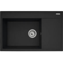 Čierny kuchynský drez s odkvapkávacou plochou a sitkovým ventilom