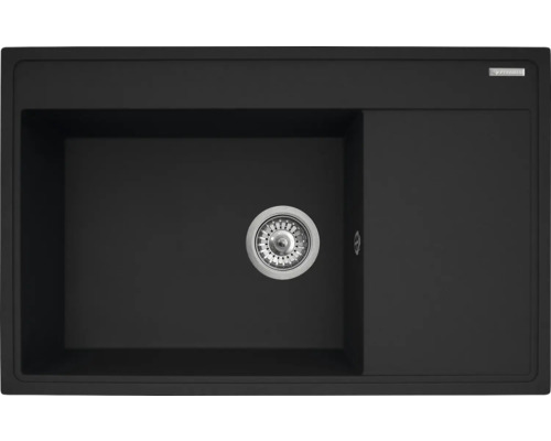 Čierny kuchynský drez s odkvapkávacou plochou a sitkovým ventilom