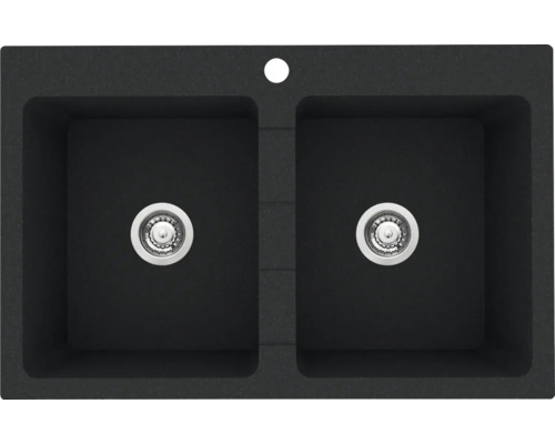 Dvojitý granitový drez s dvoma komorami a odtokmi