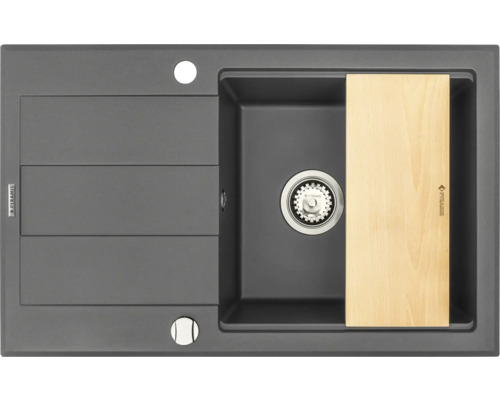 Žulový drez s odkvapkávacou plochou a doskou na krájanie