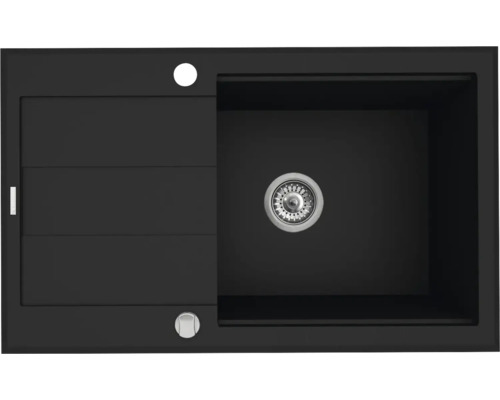 Čierny kuchynský drez s odkvapkávacou plochou a umývadlom