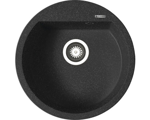 Okrúhly granitový kuchynský drez s odtokom a logom Pyramis