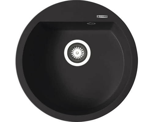 Okrúhly granitový kuchynský drez s odtokom a logom Pyramis
