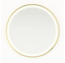 Okrúhle zrkadlo so zlatým rámom a integrovaným osvetlením