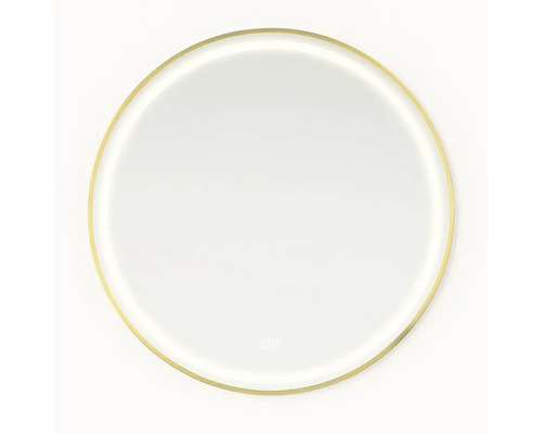 Okrúhle zrkadlo so zlatým rámom a integrovaným osvetlením