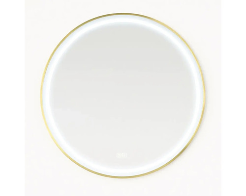 Okrúhle zrkadlo s LED osvetlením a zlatým rámom