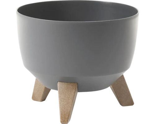 Žardinka plastová na 3 nožičkách ROMA ECO 4v1 Ø 40 x 21 cm sivá Sivý kvetináč s drevenými nožičkami