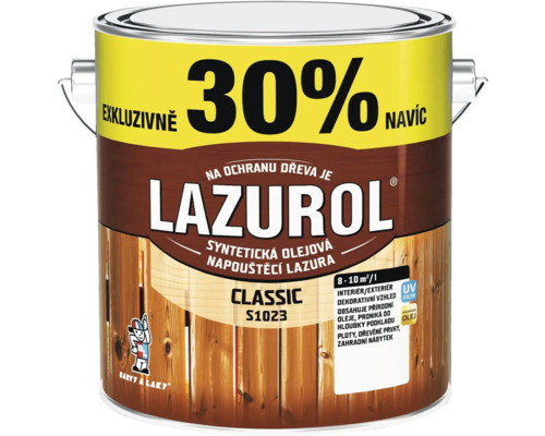 Lazurol lazúra na drevo v kovovom vedre s nápisom 30 percent obsahu navyše