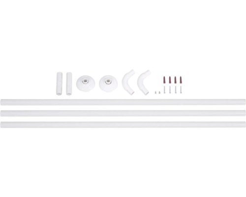 Kompletná sprchová záves tyč sada s tyčami, oblúkmi, upevneniami a montážnym príslušenstvom