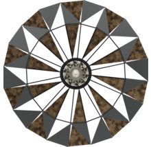 Stropné svietidlo s trojuholníkovými prvkami z dreva a kovu