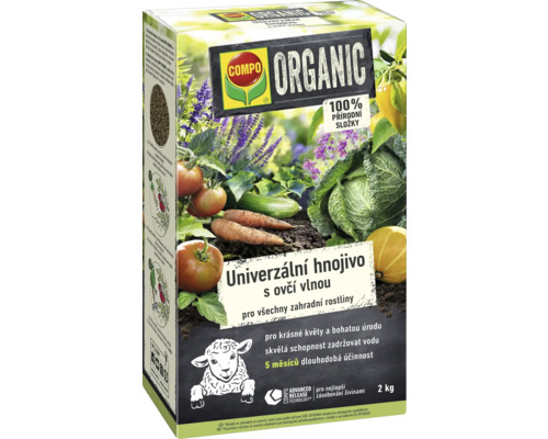 Balenie univerzálneho organického hnojiva s ovčou vlnou od spoločnosti Compo, 2 kilogramy