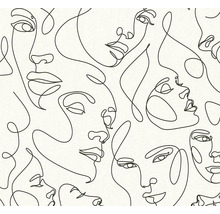 Tapeta s tvárami v technike continuous line art, minimalistický dizajn s čiernymi líniami.