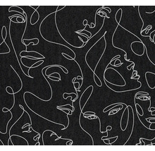 Vliesová tapeta so vzorom one-line art v podobe abstraktných tvárí na štruktúrovanom podklade.