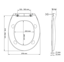 Technický nákres záchodovej dosky s rozmermi