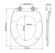 Technický nákres záchodovej dosky s rozmermi