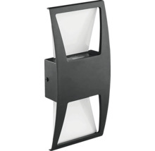 Čierne nástenné svietidlo s nepriamym osvetlením pre vonkajšie použitie.