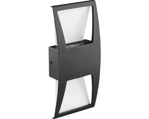 Čierne nástenné svietidlo s nepriamym osvetlením pre vonkajšie použitie.