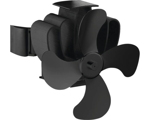 Čierny ventilátor na kachle s tromi lopatkami