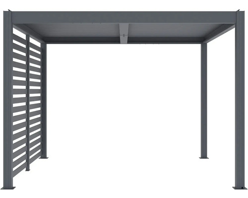 Moderné sivé hliníkové zastrešenie terasy s lamelovou stenou