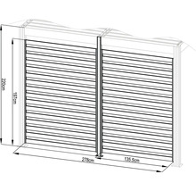 Obrázok zástena so zobrazenými rozmermi 220 cm výška, 278 cm šírka a 135,5 cm hĺbka.