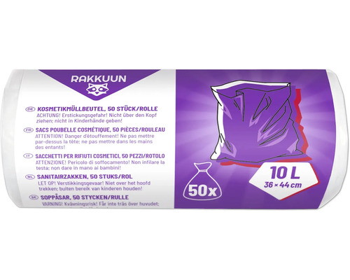 Kozmetické odpadkové vrecká, 50 kusov v rolke, objem 10 litrov