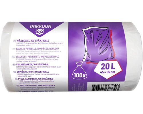 Rolka vriec na odpad so 100 kusmi, objem 20 litrov a rozmery 45 x 55 cm