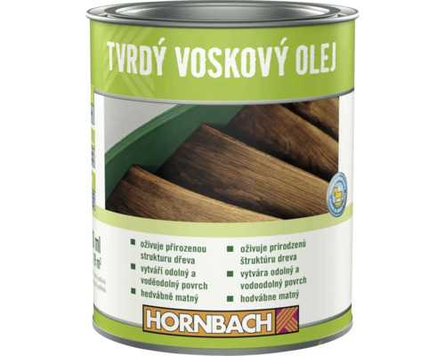 Plechovka s tvrdým voskovým olejom na drevo od spoločnosti Hornbach