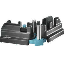 Pokosnica a uhlová mierka Wolfcraft z plastu s kovovými vodiacimi kolíkmi na presné rezanie uhlov.