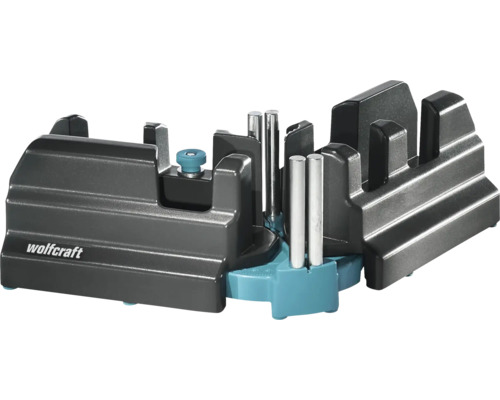 Pokosnica a uhlová mierka Wolfcraft z plastu s kovovými vodiacimi kolíkmi na presné rezanie uhlov.