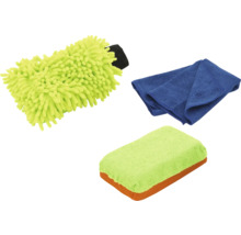 Súprava čistiacich prostriedkov pozostávajúca z umývacej kefy, špongie a handričky